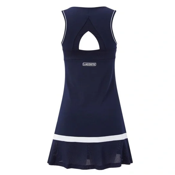 Lacoste Mesh Navy Strapless Dress with White Trim - Picture 3 of 12